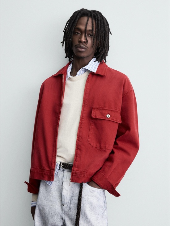 Zara Other - NWT. Zara Man Red Loose-Fit Cotton Denim Oversized Jacket. Size M.